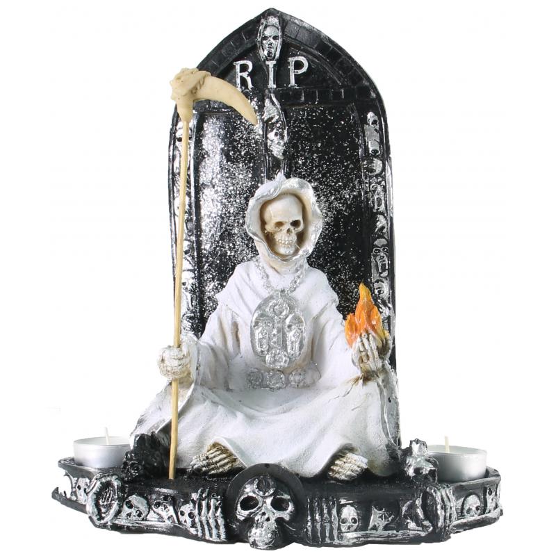 Imagen Santa Muerte con Lapida 27 cm 11 inch (Blanca)  - Artesanal puede variar el color y la forma