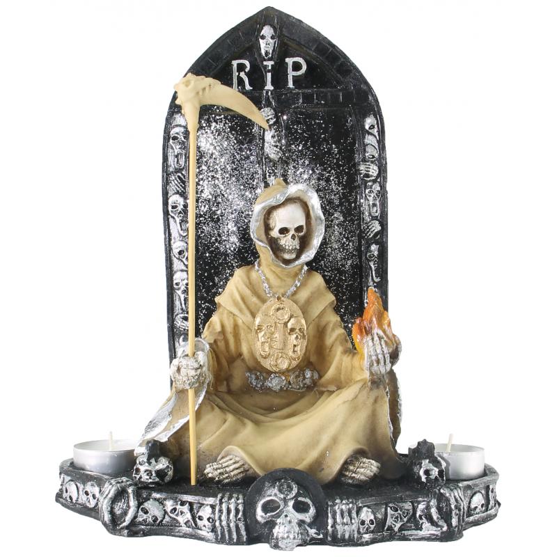 Imagen Santa Muerte con Lapida 27 cm 11 inch (Hueso) (Artesanal puede variar el color y la forma de