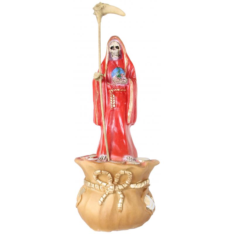 Imagen Santa Muerte sobre Bolsa Dinero 28 cm (Roja) (c/ Amuleto Base) - Artesanal puede variar el co