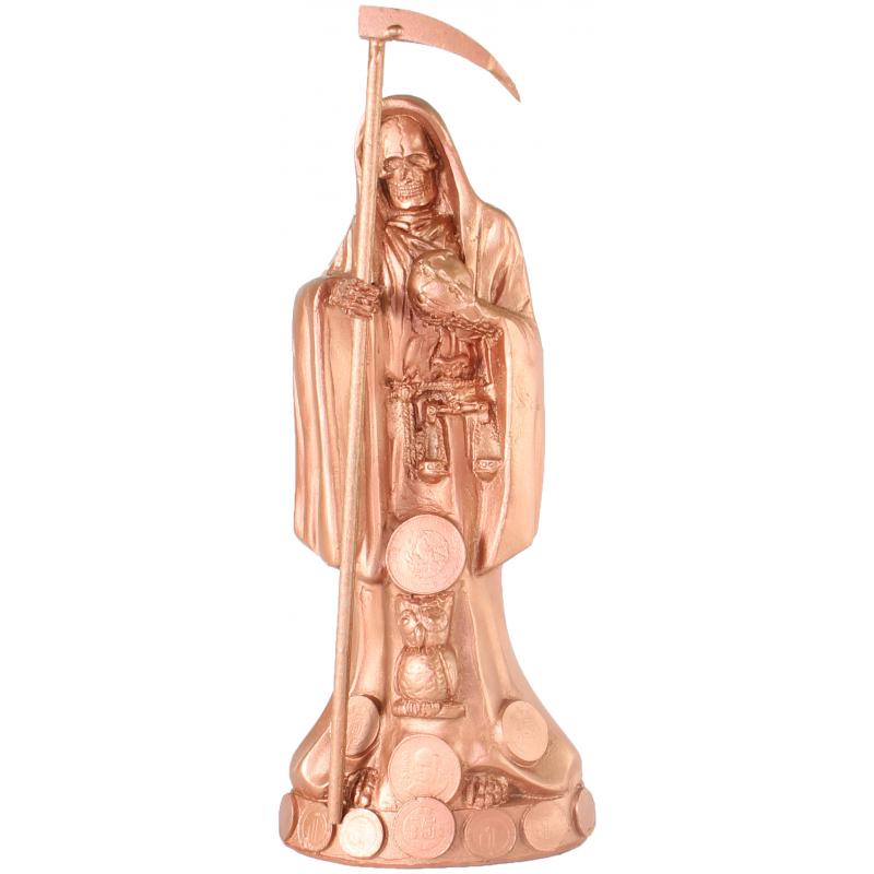 Imagen Santa Muerte C/ Monedas 30 cm. (Cobre) (c/ Amuleto Base)Artesanal Puede Variar el color y for