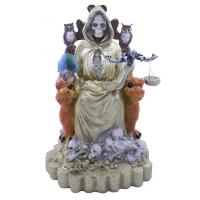 Imagen Santa Muerte sobre Trono Imperial Pata de Gallo 29 cm (Dorada) (Guadaña)(c/ Amuleto Base) - R