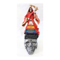 Imagen Santa Muerte sobre Craneo con Piramide (Roja) 40 cm Resina