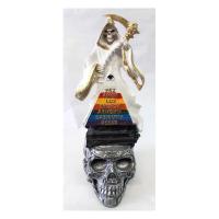 Imagen Santa Muerte sobre Craneo con Piramide (Blanca) 40 cm Resina