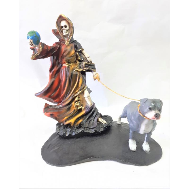 Imagen Santa Muerte Con Perro 35 x 32 x 23 cm (7 Rayas Colores) Resina