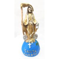 Imagen Santa Muerte Dominadora Sobre Bola Mundo 50 cm (Dorada) Resina