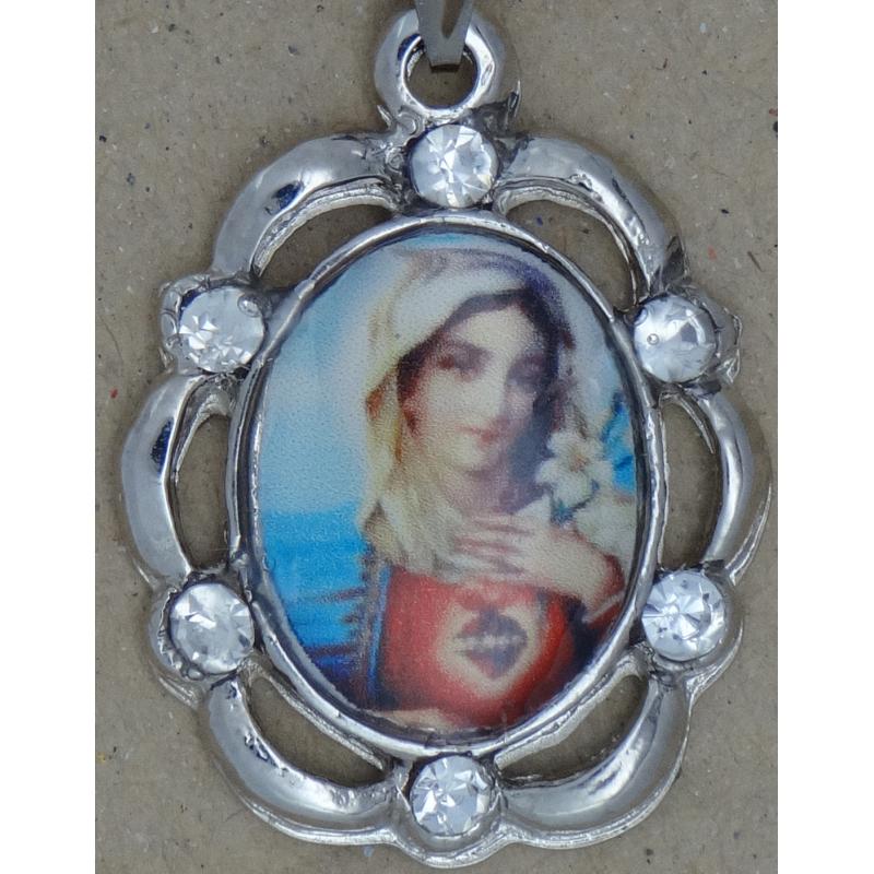 MEDALLA c/ Cadena Sagrado Corazon Maria con Brillo 2.5 x 2 cm aprox.