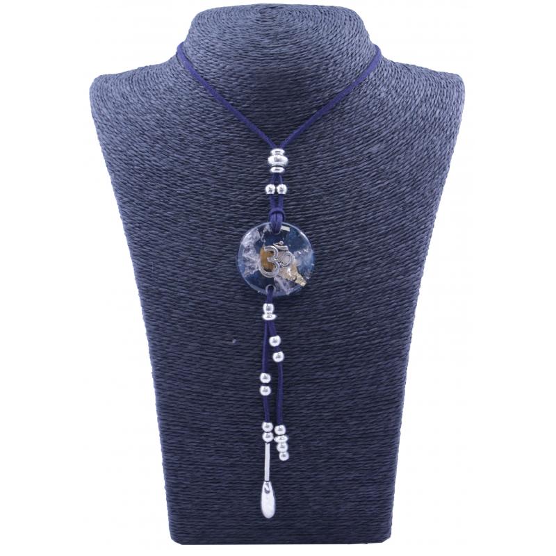 Collar Orgon Om Azul con Abalorios (3,7 cm Ajustable)