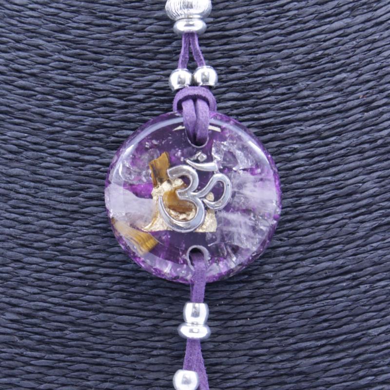 Collar Orgon Om Morado con Abalorios (3,7 cm Ajustable)