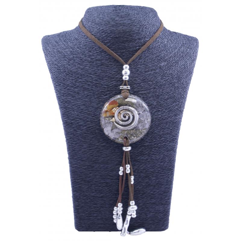 Collar Orgon Espiral Beige con Abalorios (5,4 cm Ajustable)