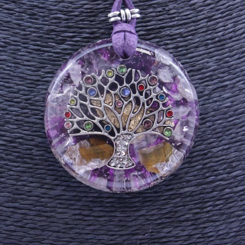 Collar Orgon Arbol de la vida brillantes Morado (5,4 cm Ajustable)