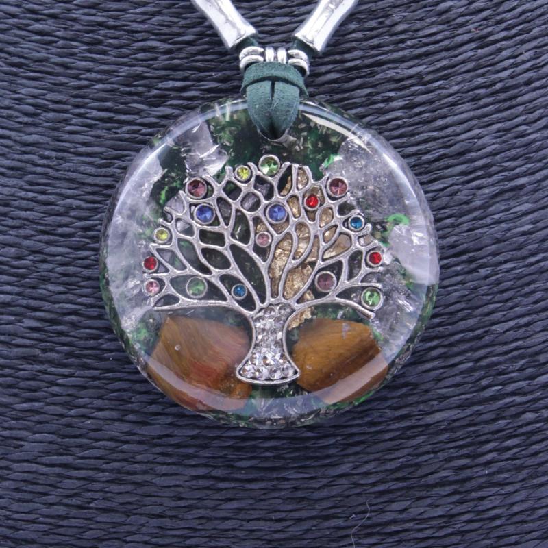 Collar Orgon Arbol de la vida brillantes Verde (5,4 cm Ajustable)