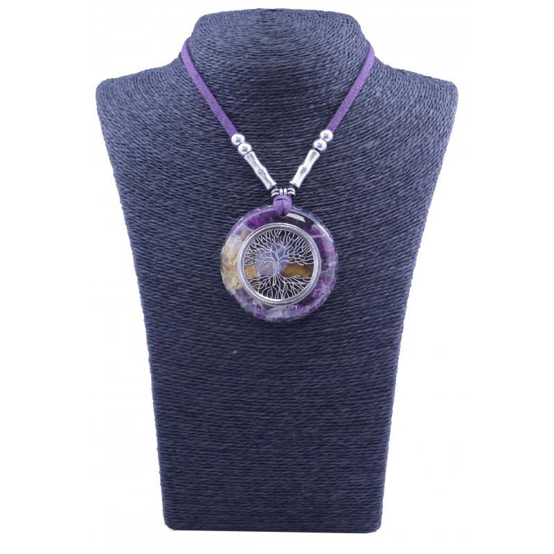 Collar Orgon Arbol de la Vida Morado (5,4 cm Ajustable)