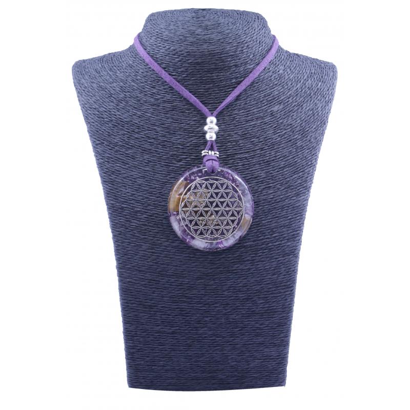 Collar Orgon Flor de la Vida Morado (5,4 cm Ajustable)