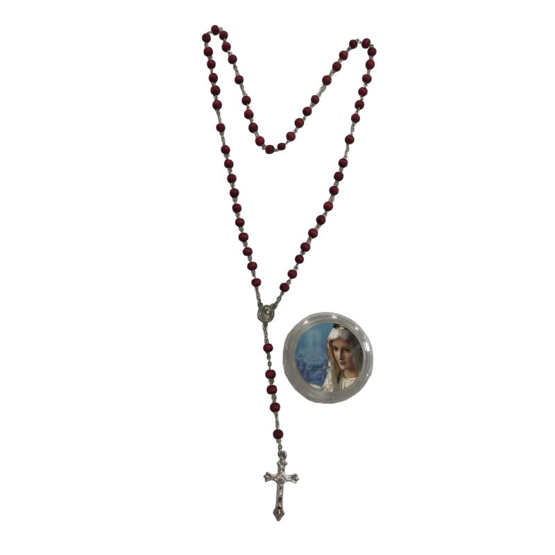 Rosario Virgen de Fatima Petalo Rosa 6 mm (Madera y Metal)