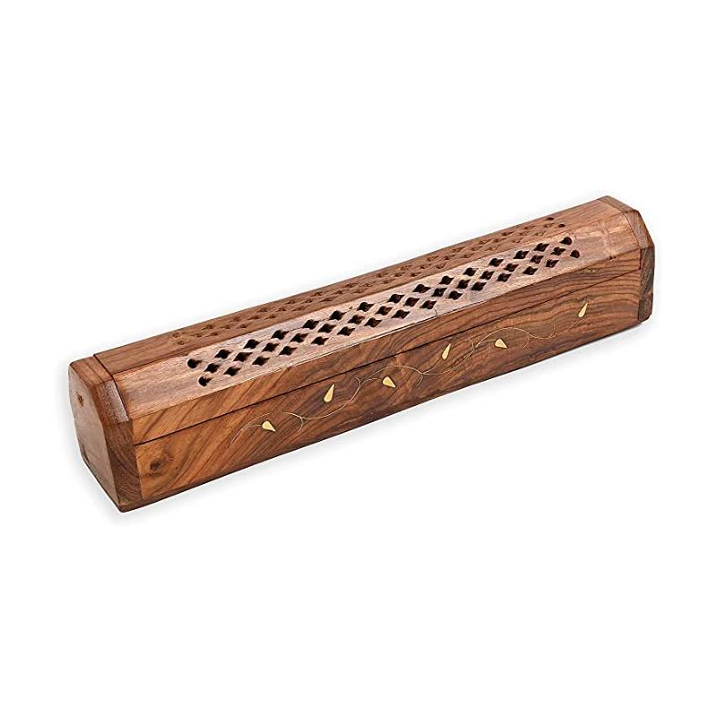 Porta Incienso Baul Hojas (Madera c/ motivos dorados)