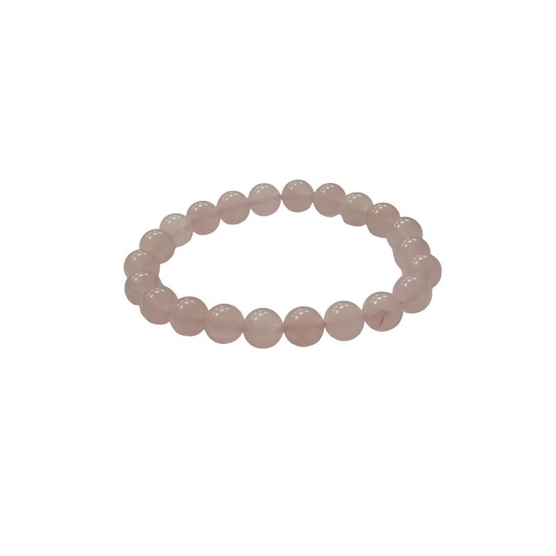 Pulsera Piedra Rodada Cuarzo Rosa Bola 8mm (Elastica)